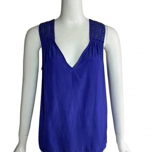 Ramy Brook Women Electric Blue Satin V-neck Sleeveless Blouse Top Size S/P - Picture 2 of 10